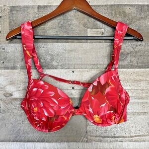 Women's Size 14 Shape FX Red Tropical Print Underwire Bikini Swimsuit Top Floral